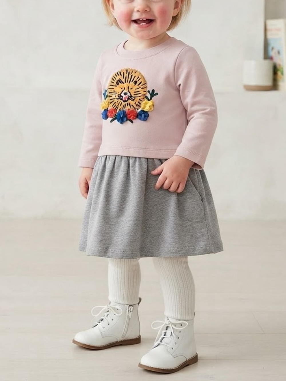 Hanna Andersson Toddler Girl Lion & Floral Applique Pink Sweatshirt Dress
